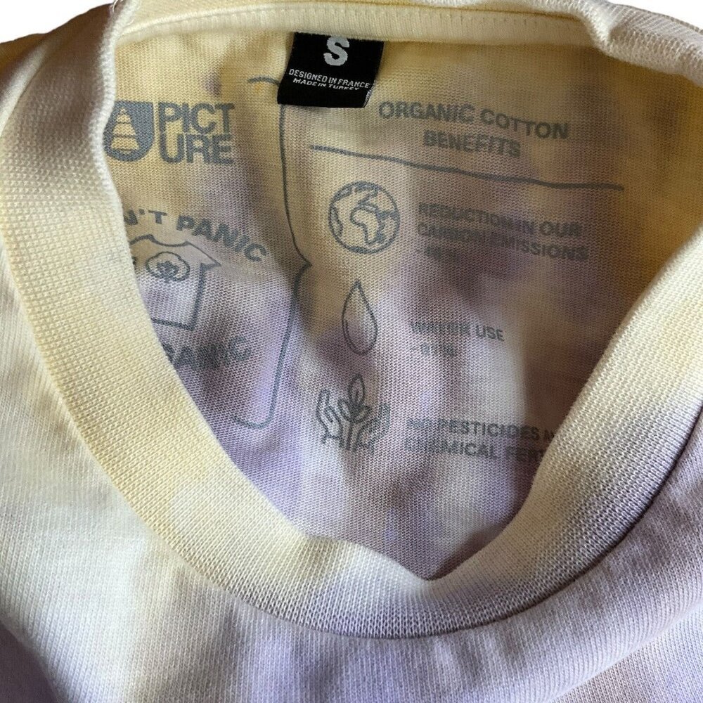 Picture Organic Clothing Size S Absalt Tie Dye T Shirt 100% Cotton Purple Yellow - Picture 8 of 11